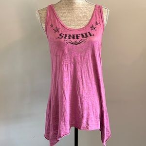 Brand Unknown | Size L | Pink | Black Print Stars Roses | Beaded Crystal Cross